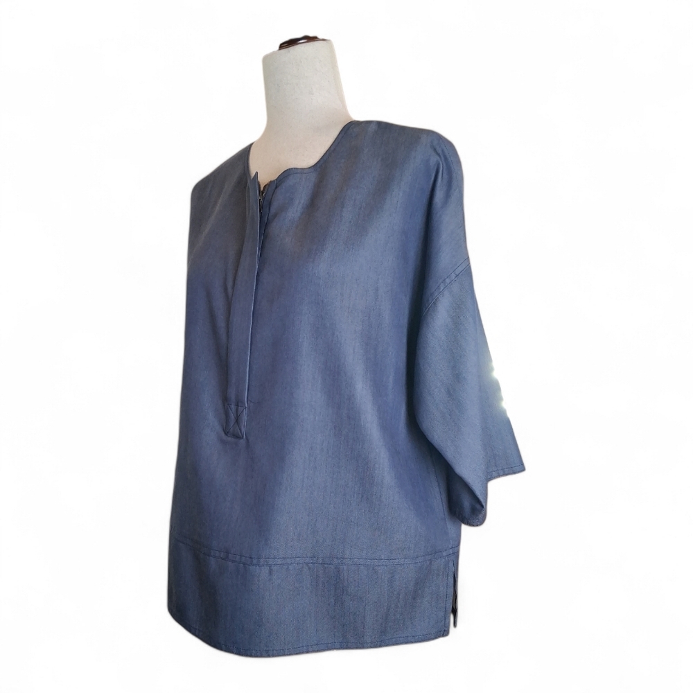 Vince Denim Blue Boxy Drop Shoulder Blouse Size S
